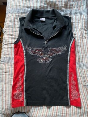 Black & Red Vance Bikerwear Sleeveless Top